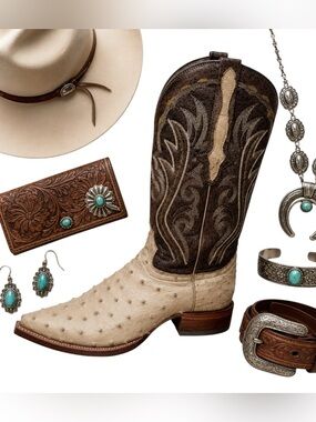 Aguila Real Diana Oryx Ostrich Leather Cowboy Boots Men’s 7.5 Handmade Mexico